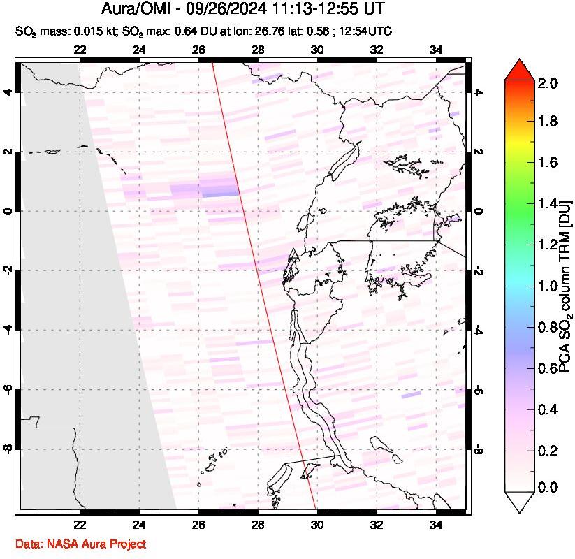 A sulfur dioxide image over Nyiragongo, DR Congo on Sep 26, 2024.