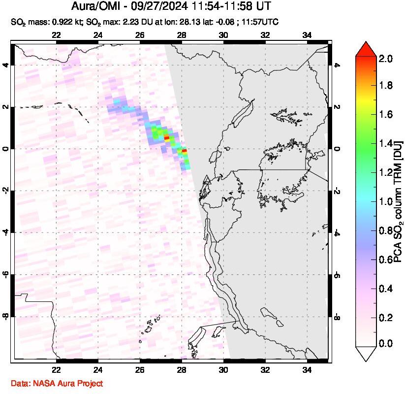 A sulfur dioxide image over Nyiragongo, DR Congo on Sep 27, 2024.