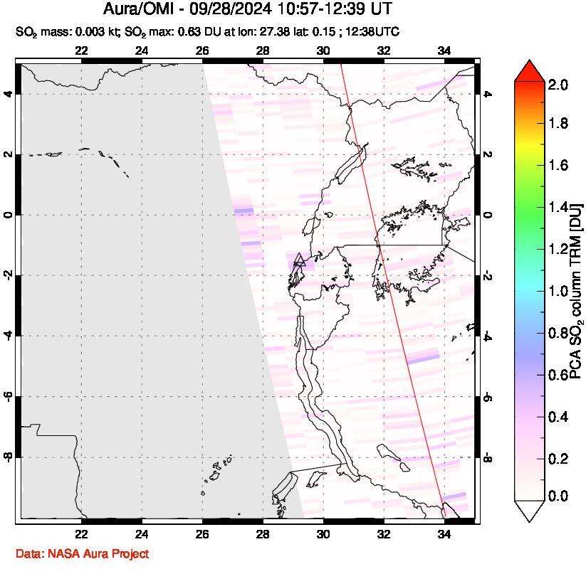 A sulfur dioxide image over Nyiragongo, DR Congo on Sep 28, 2024.