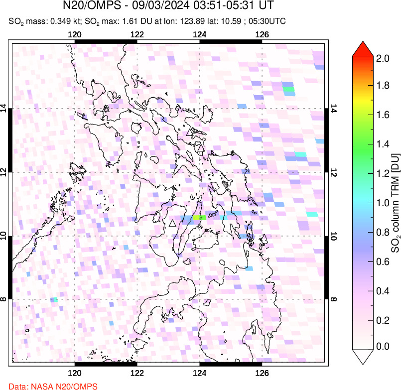 A sulfur dioxide image over Philippines on Sep 03, 2024.