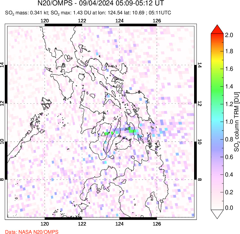 A sulfur dioxide image over Philippines on Sep 04, 2024.