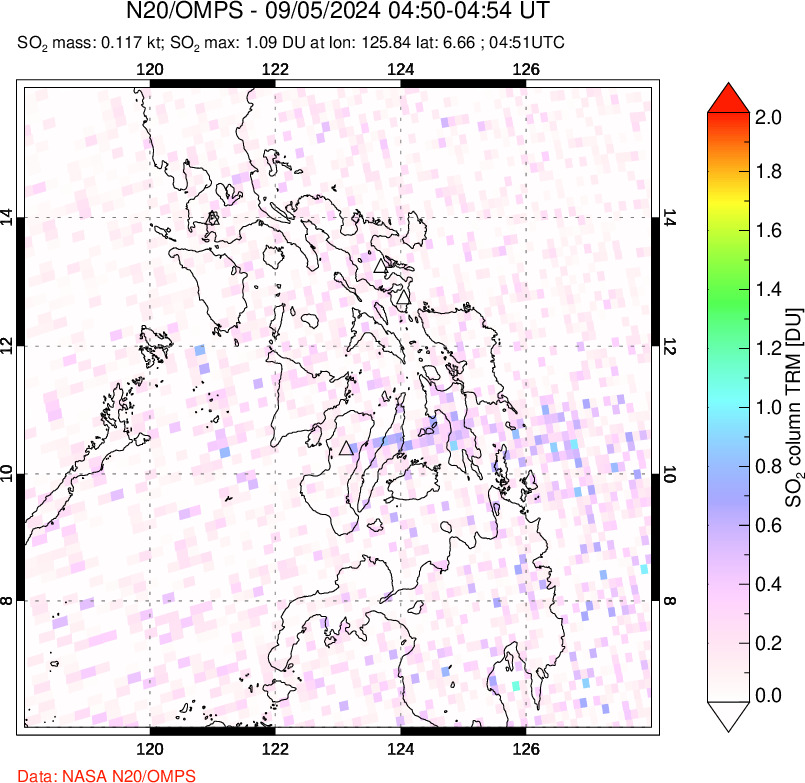 A sulfur dioxide image over Philippines on Sep 05, 2024.