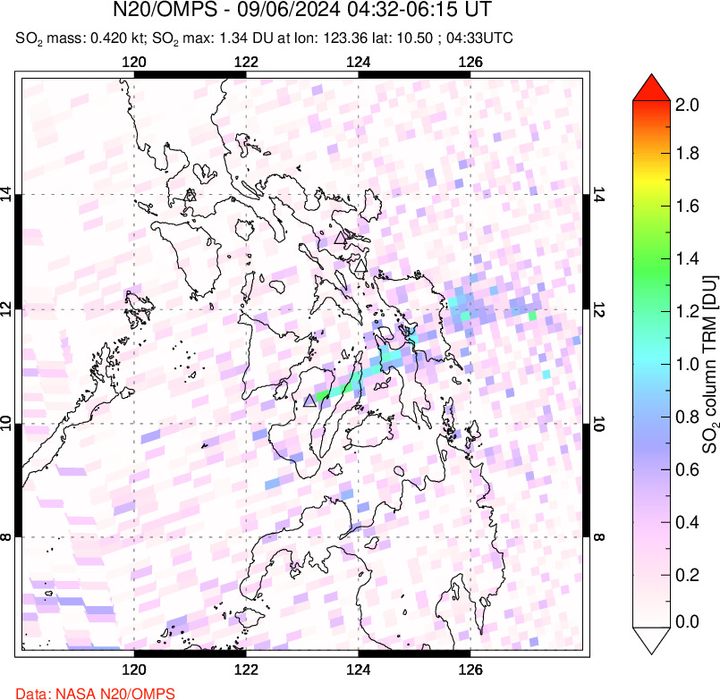 A sulfur dioxide image over Philippines on Sep 06, 2024.