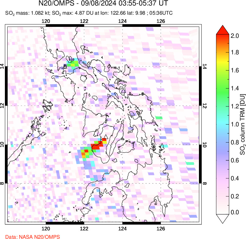 A sulfur dioxide image over Philippines on Sep 08, 2024.