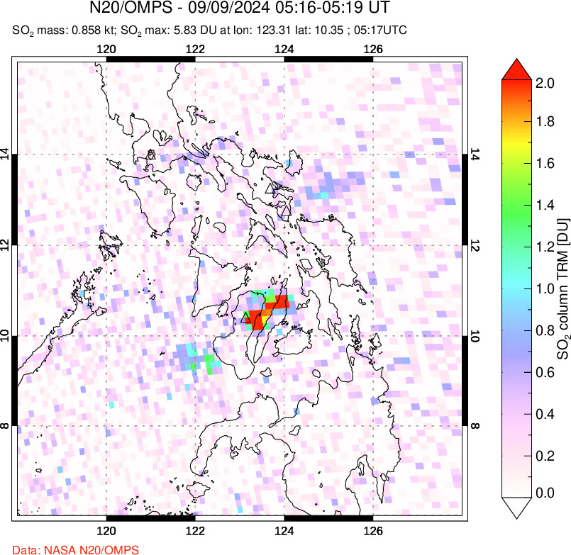 A sulfur dioxide image over Philippines on Sep 09, 2024.