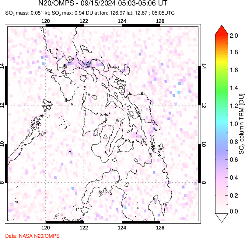 A sulfur dioxide image over Philippines on Sep 15, 2024.