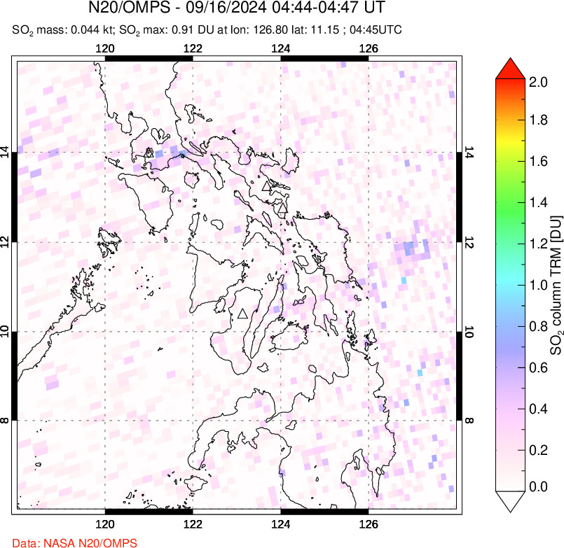 A sulfur dioxide image over Philippines on Sep 16, 2024.