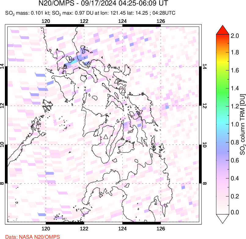 A sulfur dioxide image over Philippines on Sep 17, 2024.