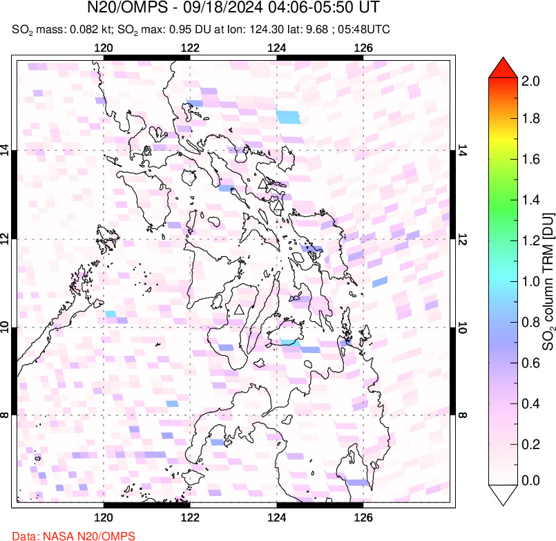 A sulfur dioxide image over Philippines on Sep 18, 2024.