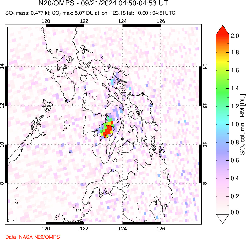 A sulfur dioxide image over Philippines on Sep 21, 2024.