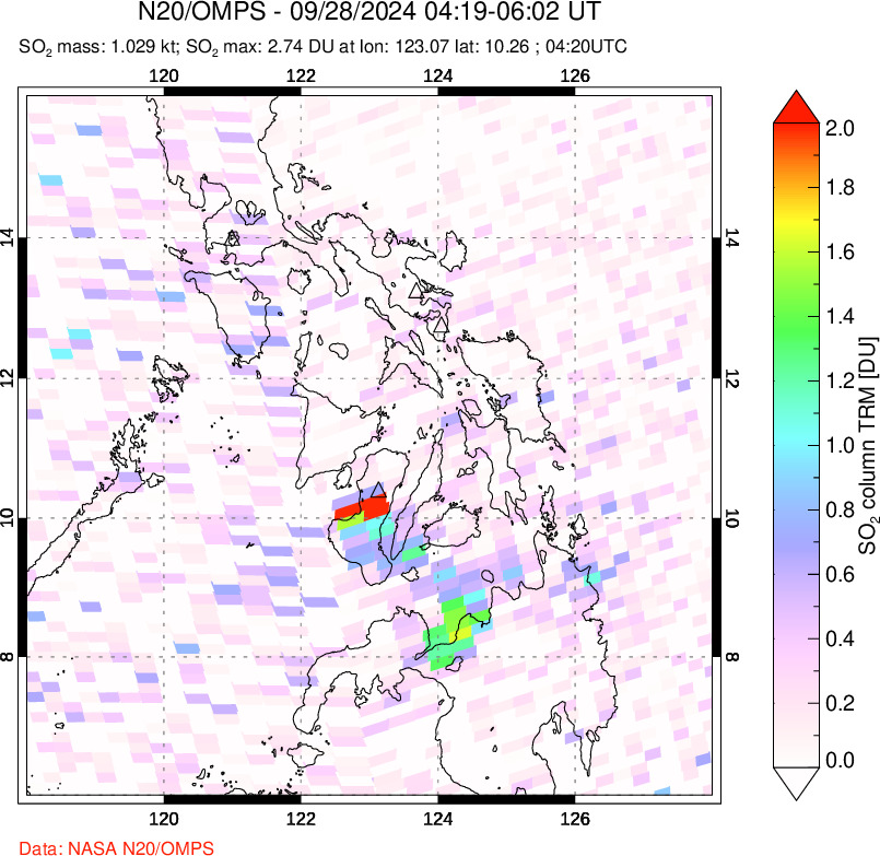 A sulfur dioxide image over Philippines on Sep 28, 2024.