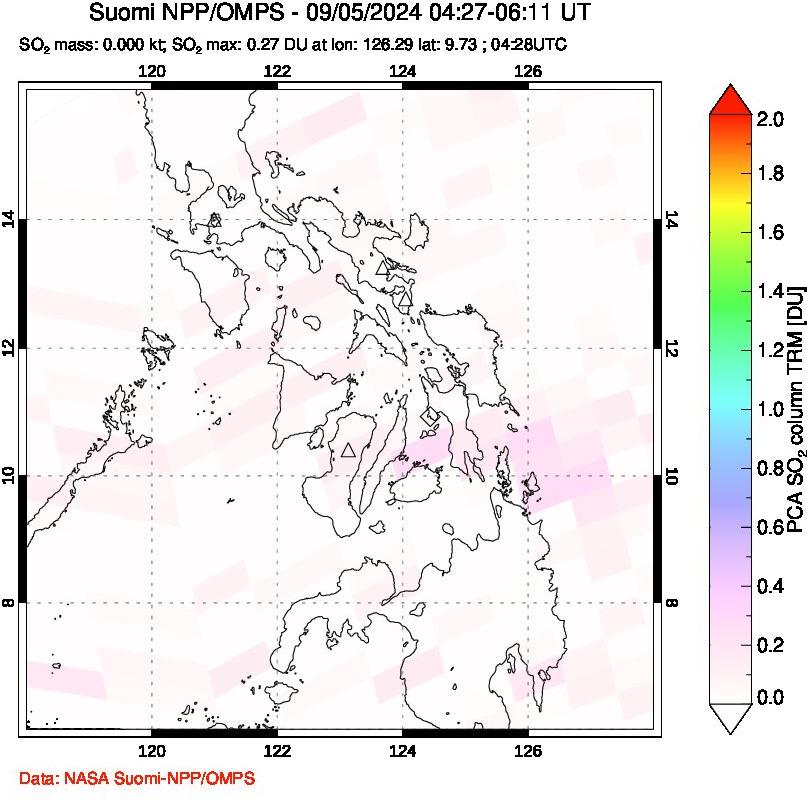 A sulfur dioxide image over Philippines on Sep 05, 2024.