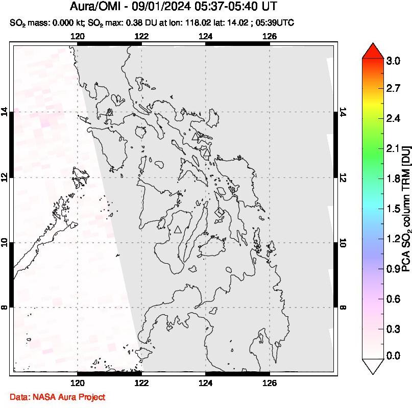 A sulfur dioxide image over Philippines on Sep 01, 2024.