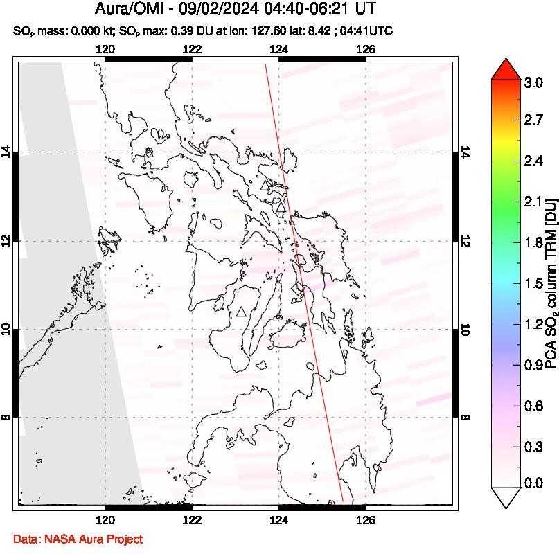 A sulfur dioxide image over Philippines on Sep 02, 2024.