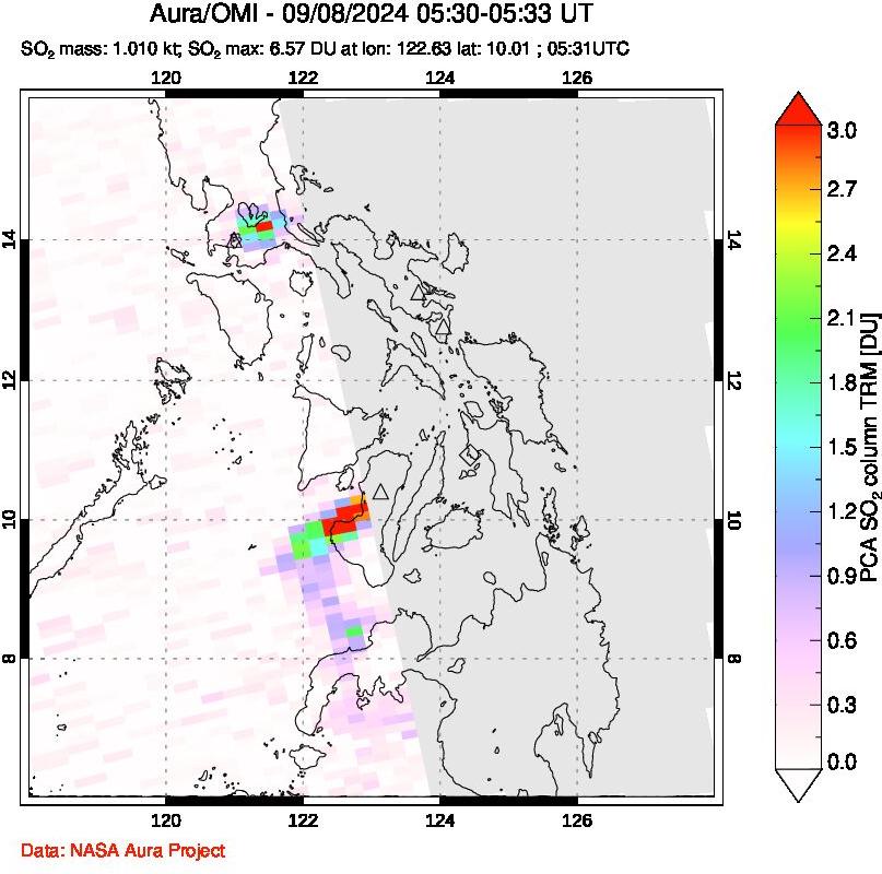 A sulfur dioxide image over Philippines on Sep 08, 2024.