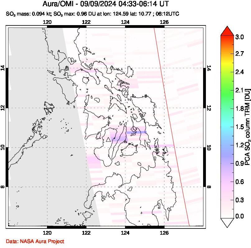 A sulfur dioxide image over Philippines on Sep 09, 2024.