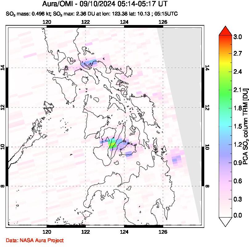 A sulfur dioxide image over Philippines on Sep 10, 2024.