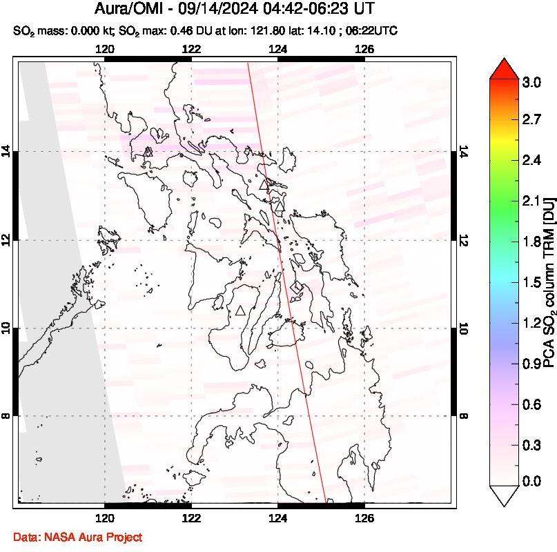 A sulfur dioxide image over Philippines on Sep 14, 2024.