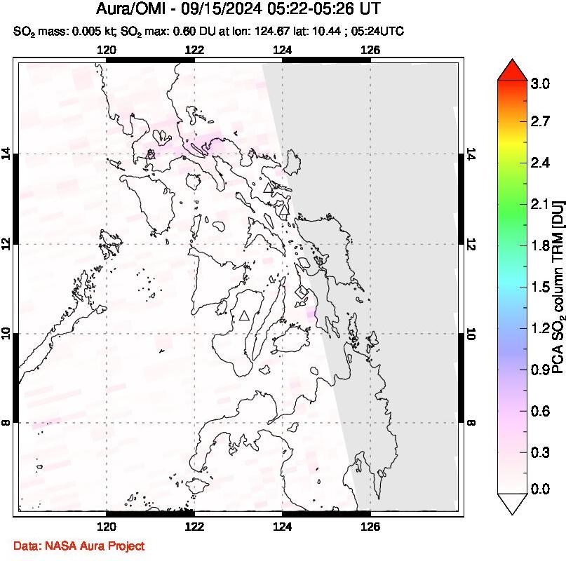 A sulfur dioxide image over Philippines on Sep 15, 2024.