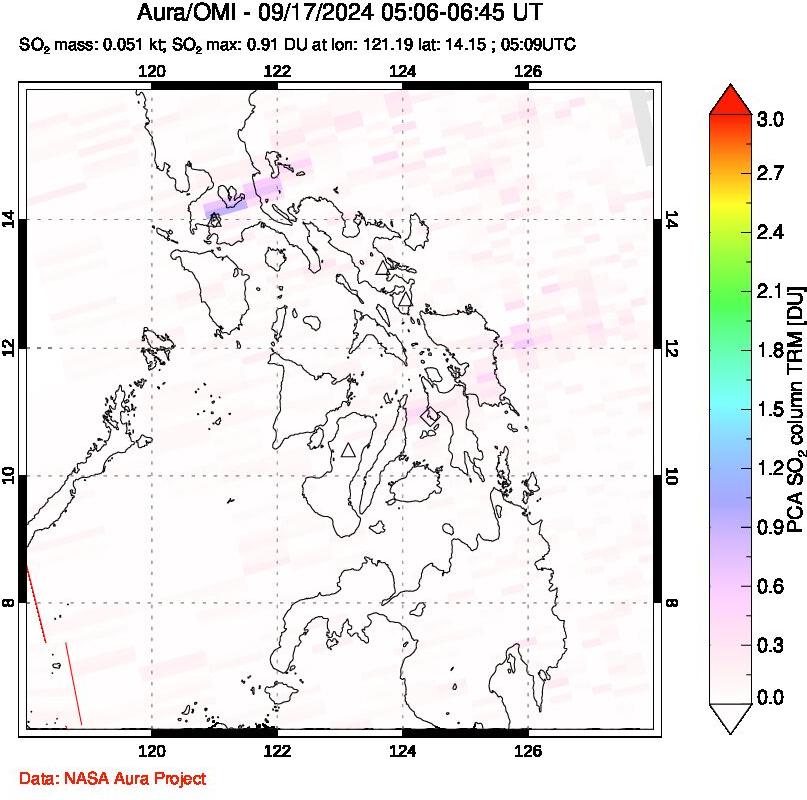 A sulfur dioxide image over Philippines on Sep 17, 2024.