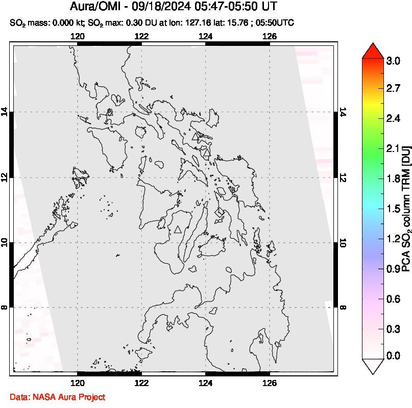 A sulfur dioxide image over Philippines on Sep 18, 2024.