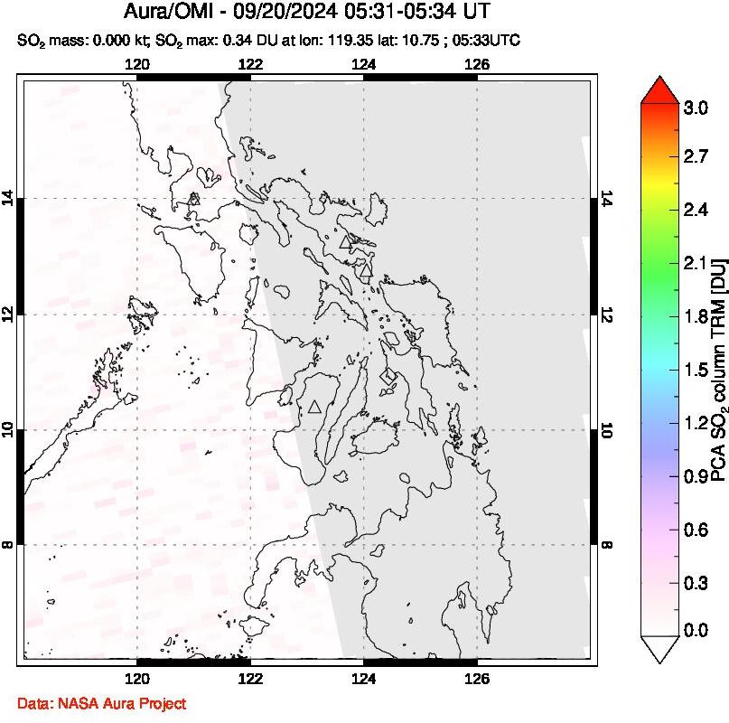 A sulfur dioxide image over Philippines on Sep 20, 2024.