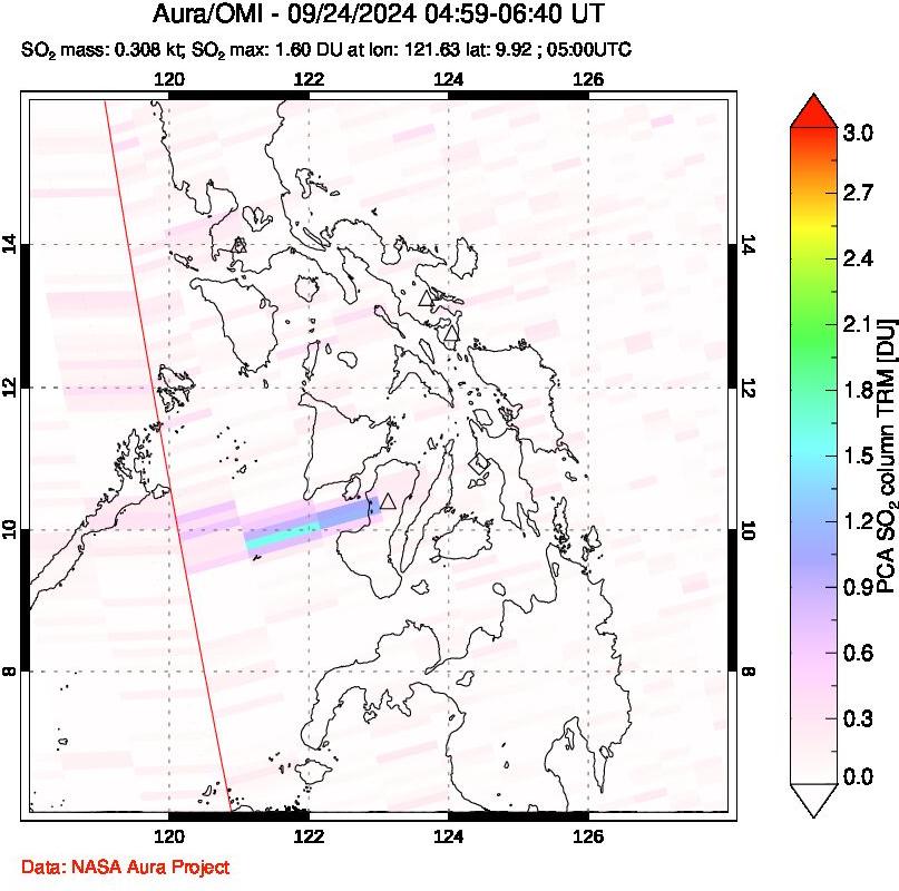 A sulfur dioxide image over Philippines on Sep 24, 2024.