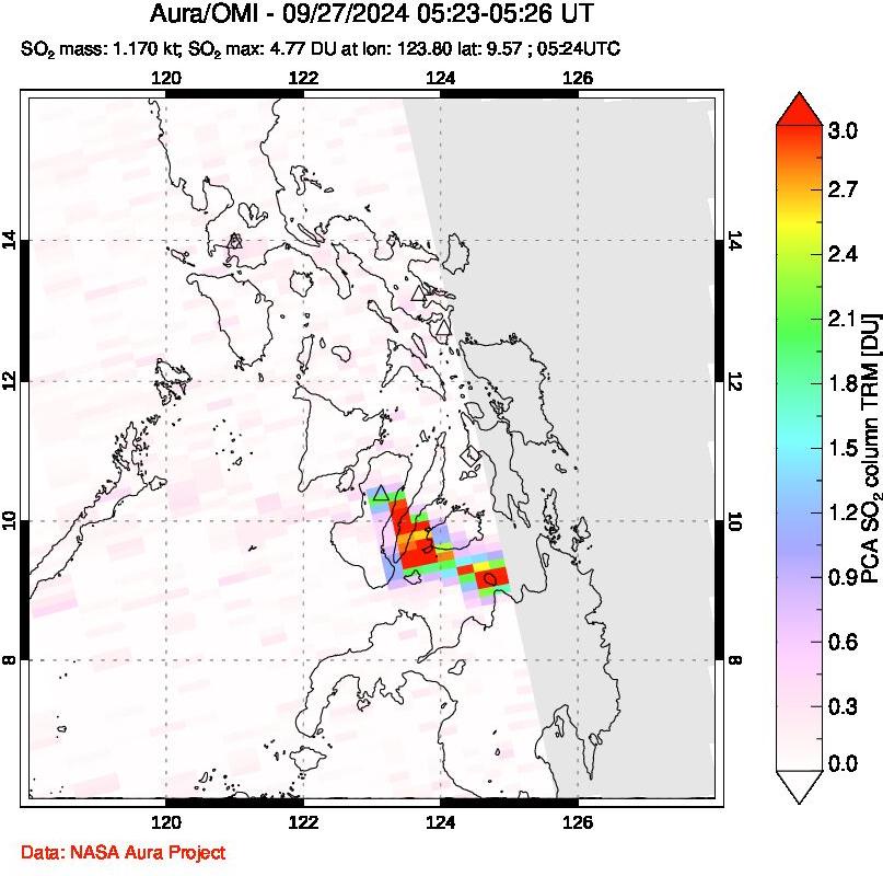 A sulfur dioxide image over Philippines on Sep 27, 2024.