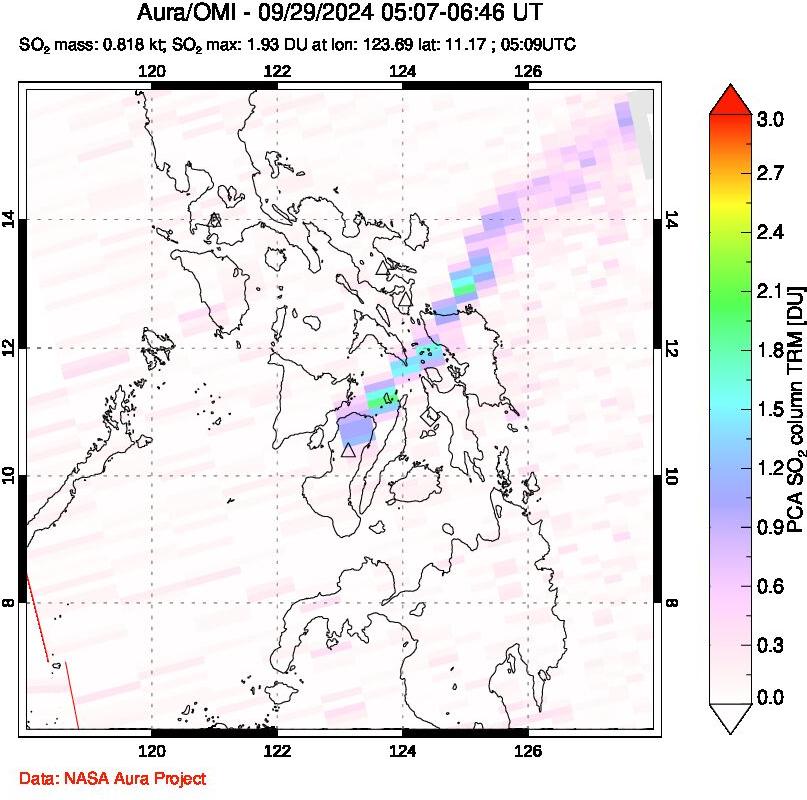 A sulfur dioxide image over Philippines on Sep 29, 2024.