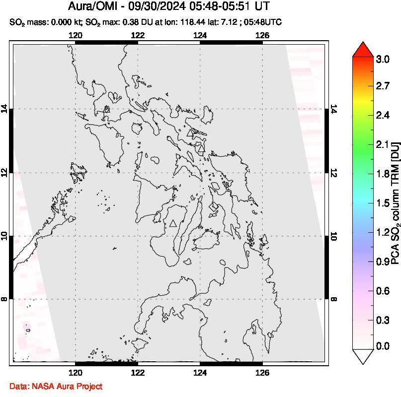 A sulfur dioxide image over Philippines on Sep 30, 2024.