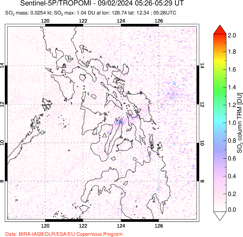 A sulfur dioxide image over Philippines on Sep 02, 2024.