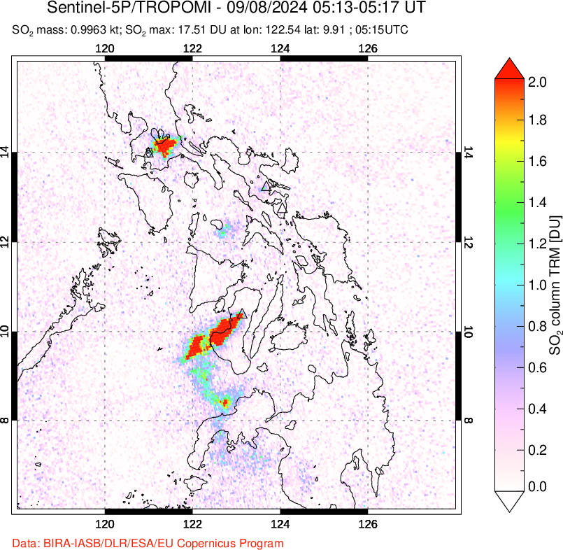 A sulfur dioxide image over Philippines on Sep 08, 2024.