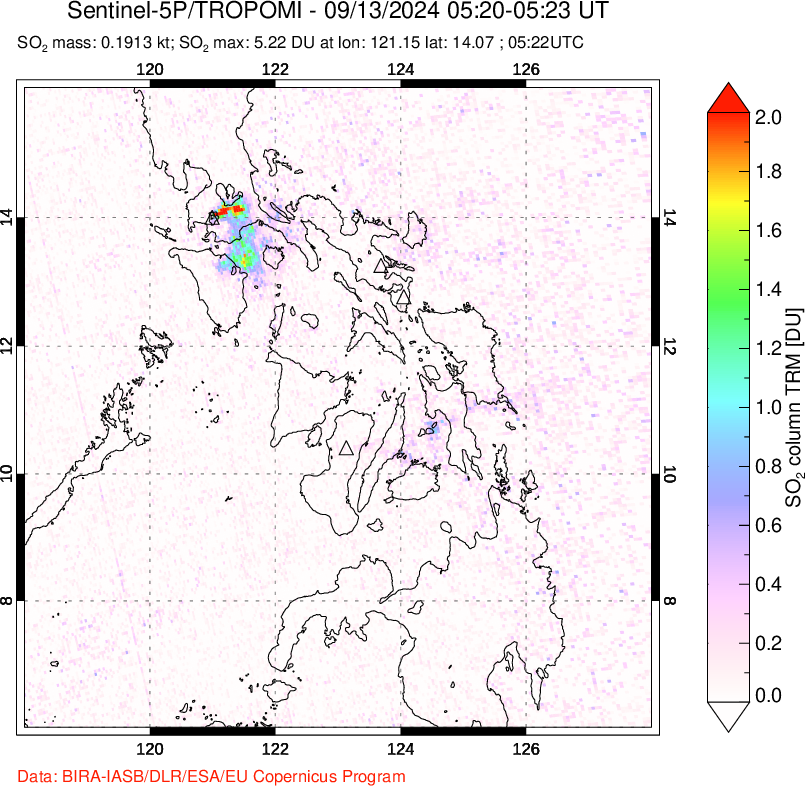 A sulfur dioxide image over Philippines on Sep 13, 2024.