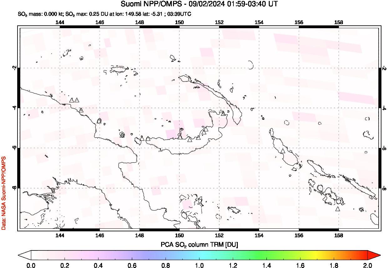 A sulfur dioxide image over Papua, New Guinea on Sep 02, 2024.