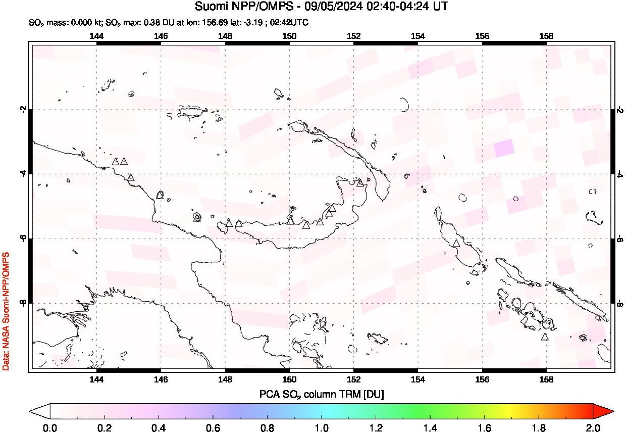 A sulfur dioxide image over Papua, New Guinea on Sep 05, 2024.