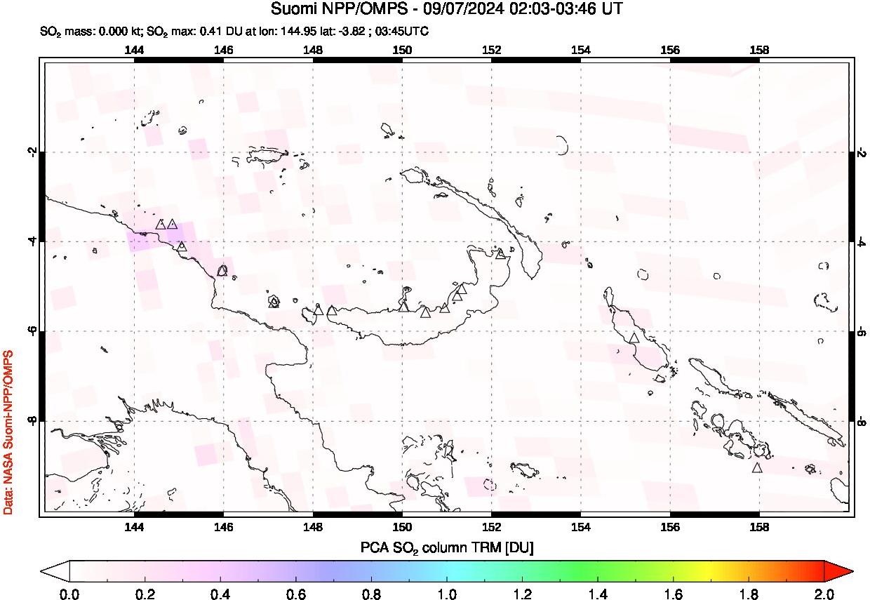 A sulfur dioxide image over Papua, New Guinea on Sep 07, 2024.