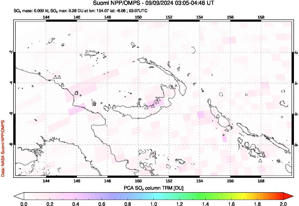 A sulfur dioxide image over Papua, New Guinea on Sep 09, 2024.