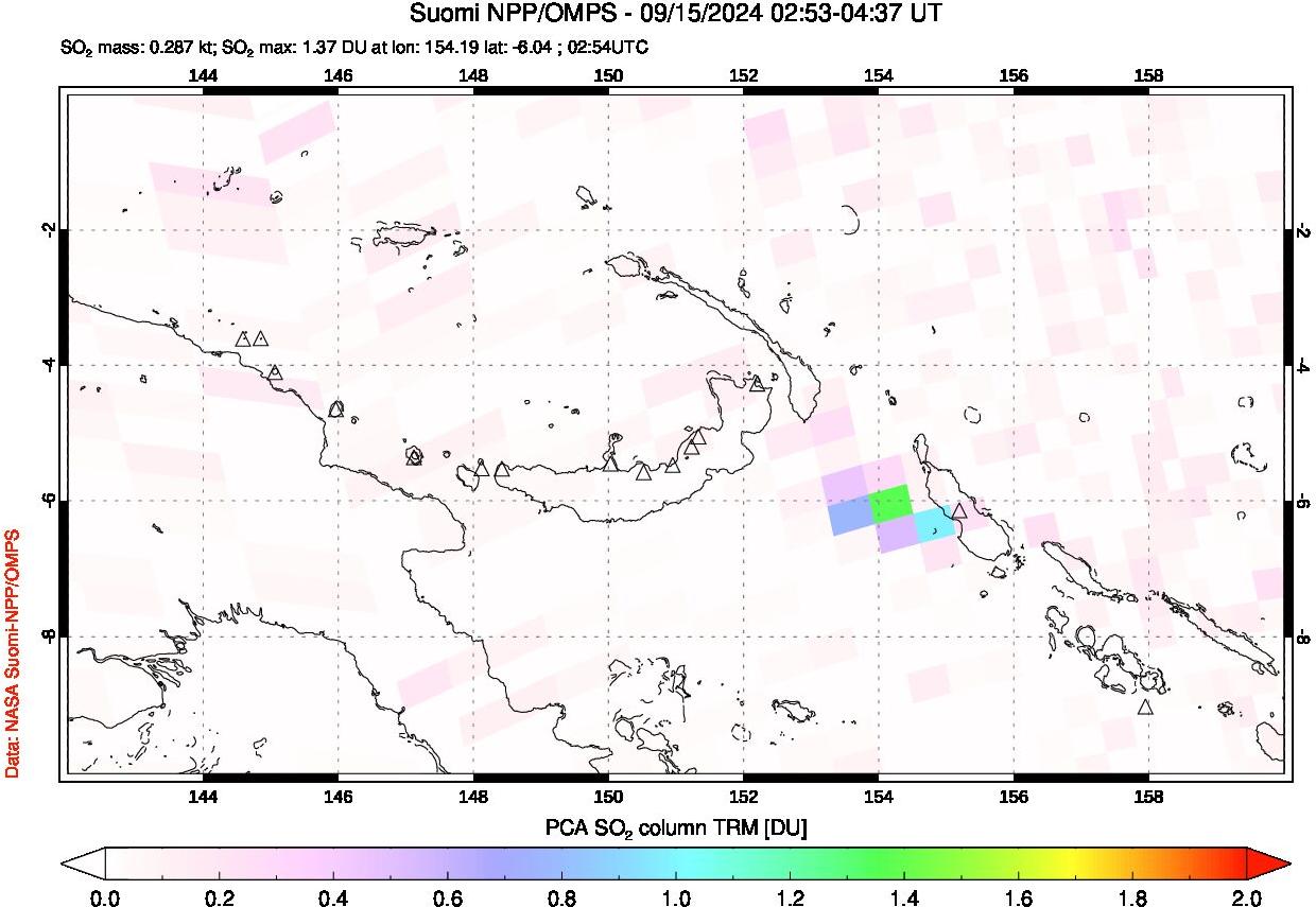 A sulfur dioxide image over Papua, New Guinea on Sep 15, 2024.