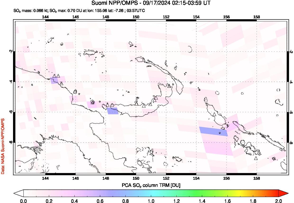 A sulfur dioxide image over Papua, New Guinea on Sep 17, 2024.