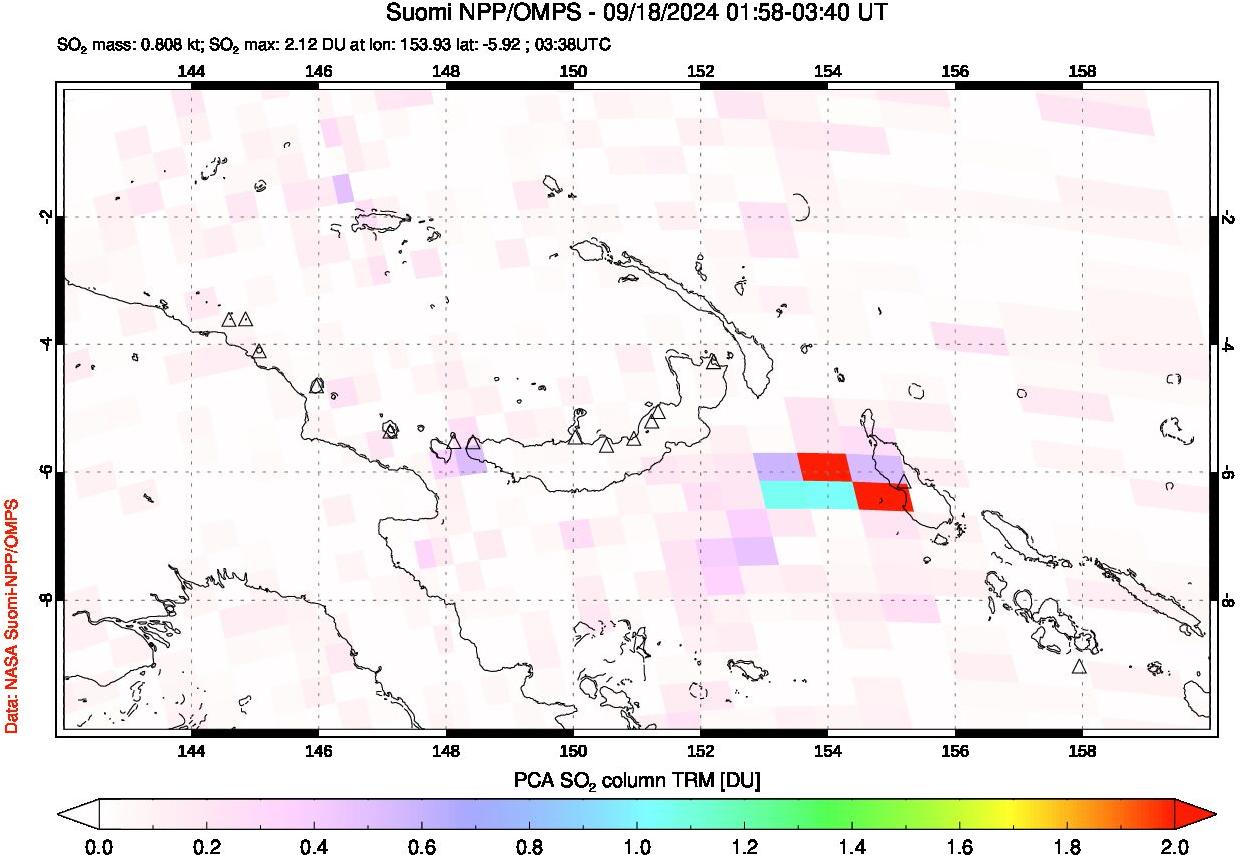 A sulfur dioxide image over Papua, New Guinea on Sep 18, 2024.