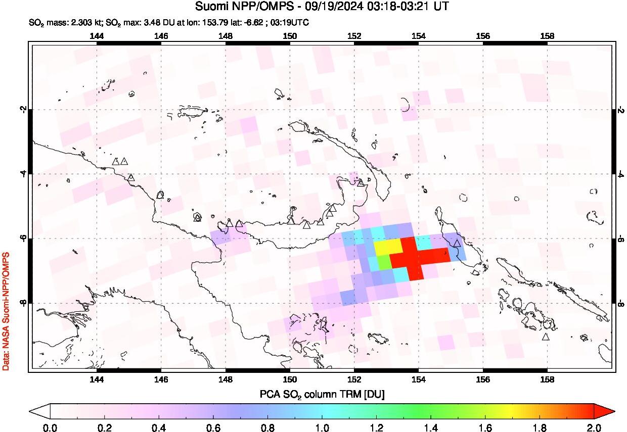 A sulfur dioxide image over Papua, New Guinea on Sep 19, 2024.