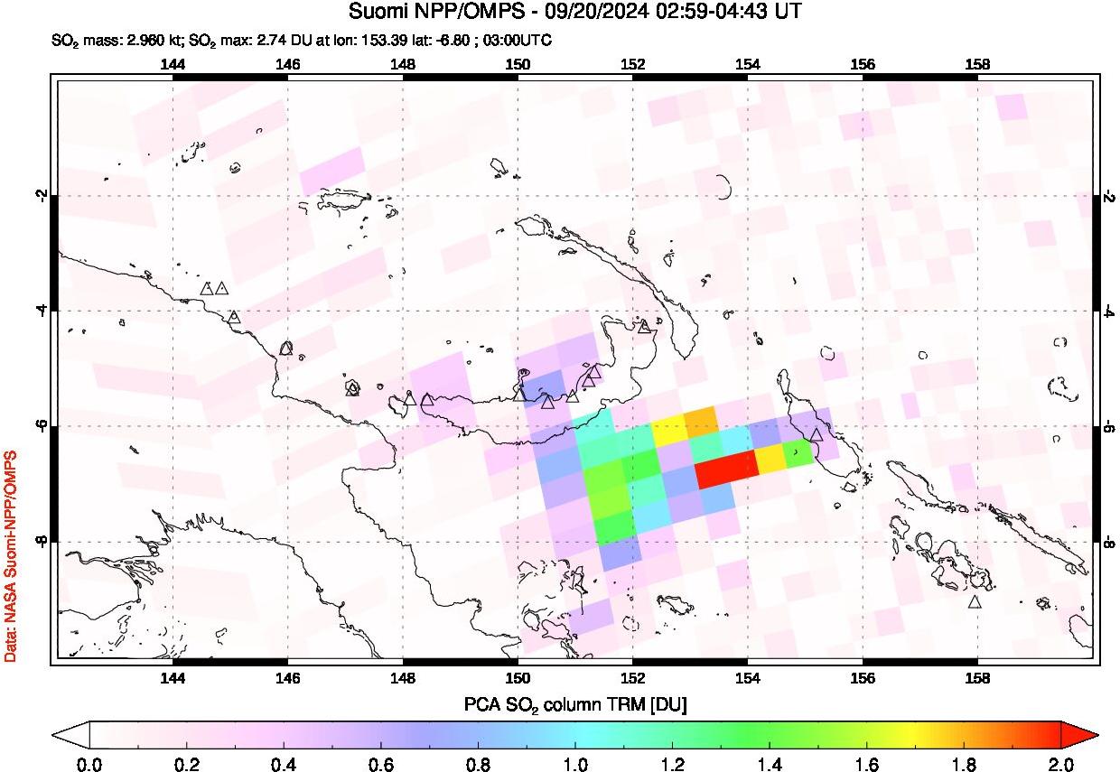 A sulfur dioxide image over Papua, New Guinea on Sep 20, 2024.