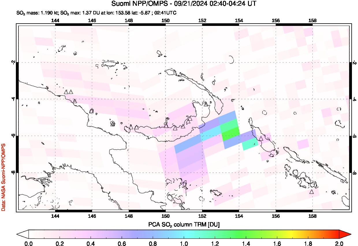 A sulfur dioxide image over Papua, New Guinea on Sep 21, 2024.