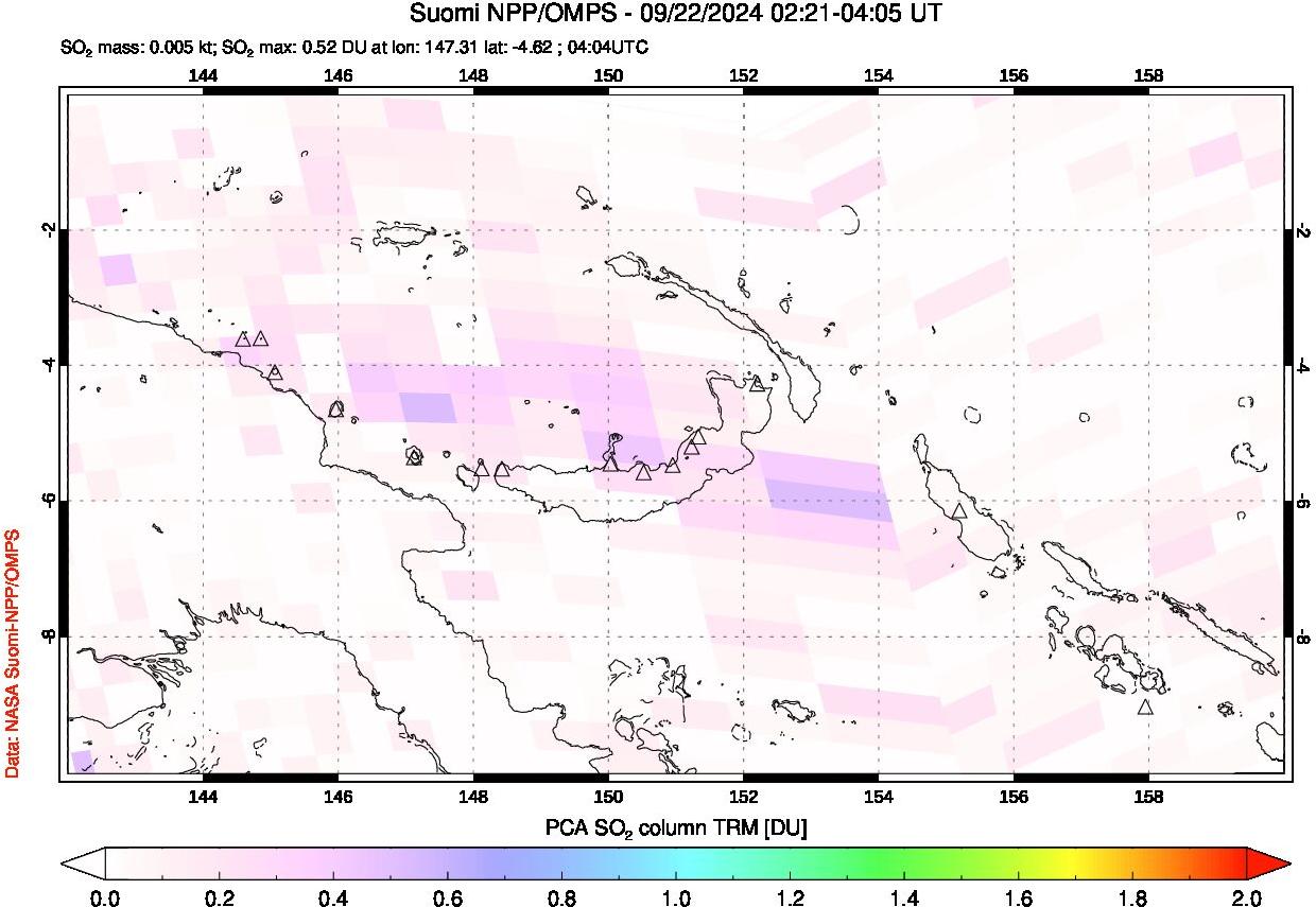 A sulfur dioxide image over Papua, New Guinea on Sep 22, 2024.