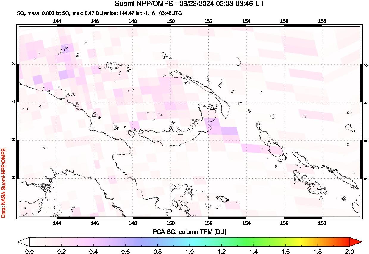 A sulfur dioxide image over Papua, New Guinea on Sep 23, 2024.