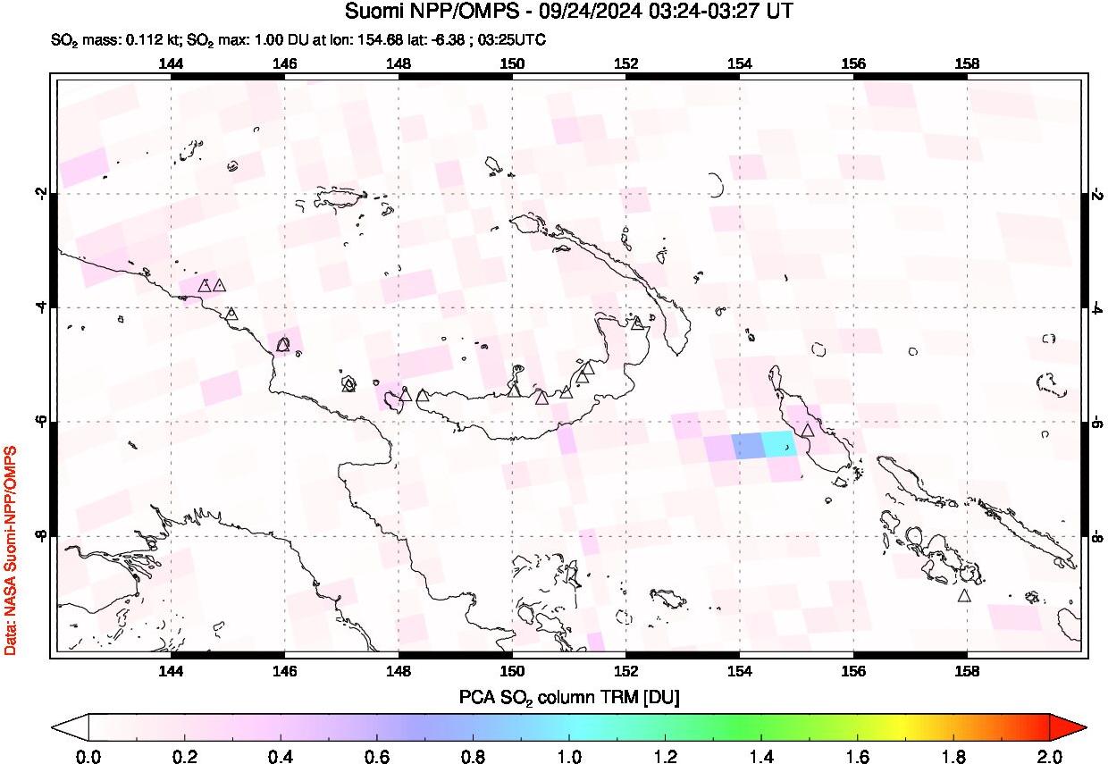 A sulfur dioxide image over Papua, New Guinea on Sep 24, 2024.