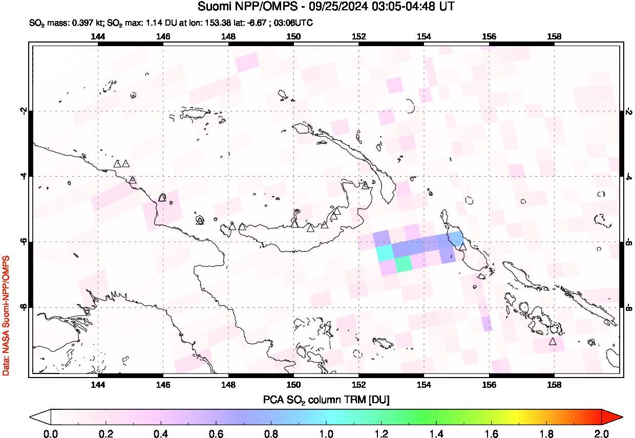 A sulfur dioxide image over Papua, New Guinea on Sep 25, 2024.