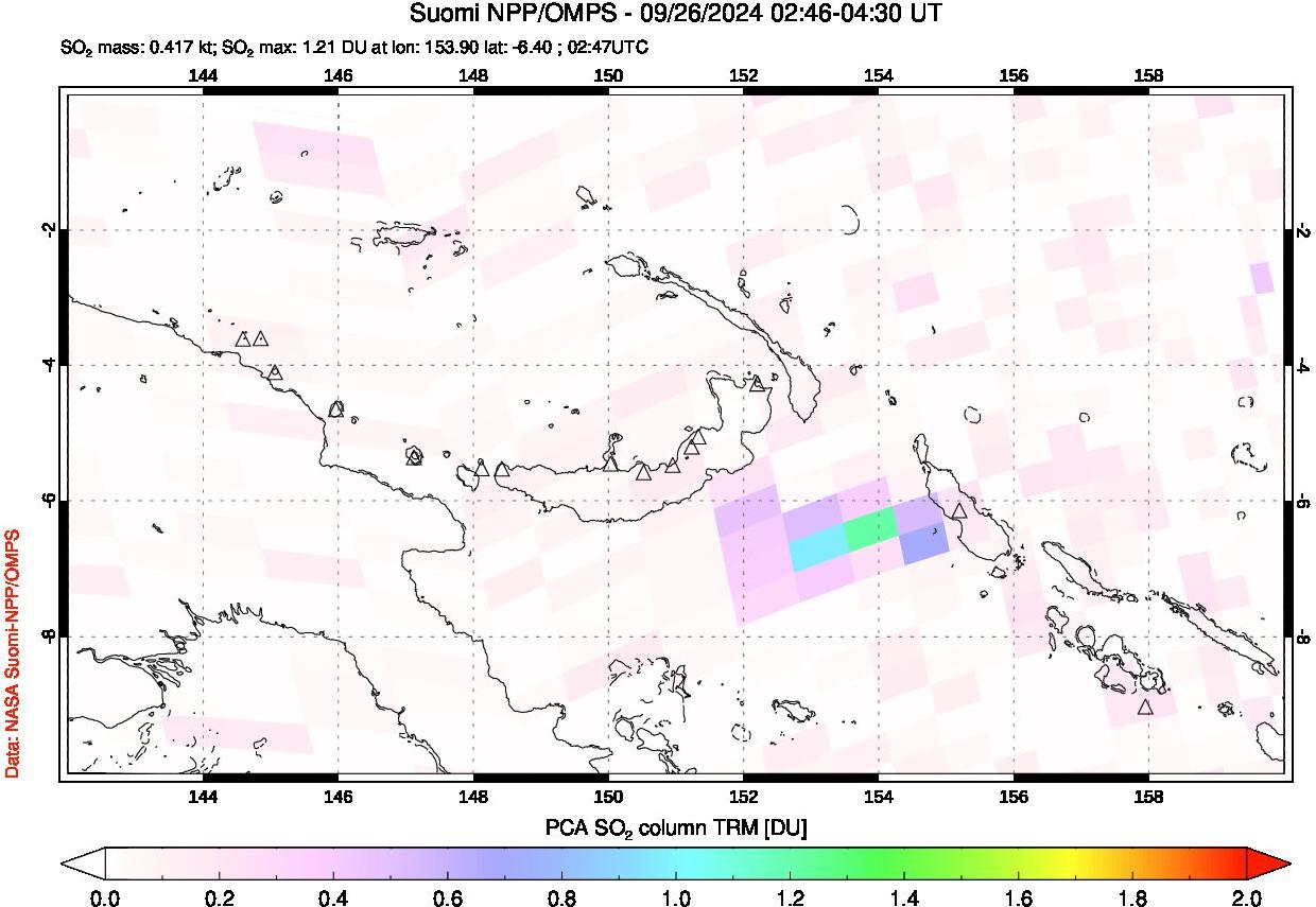 A sulfur dioxide image over Papua, New Guinea on Sep 26, 2024.