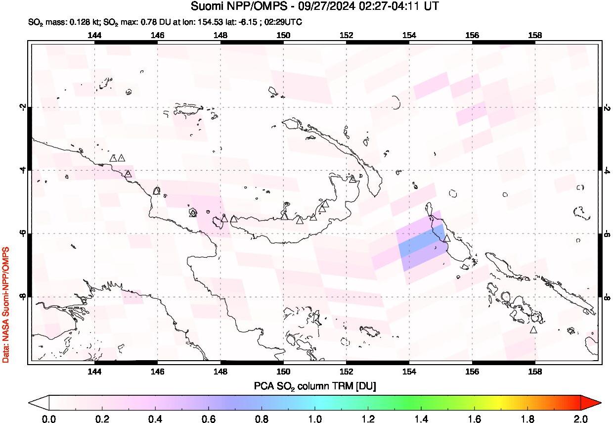 A sulfur dioxide image over Papua, New Guinea on Sep 27, 2024.