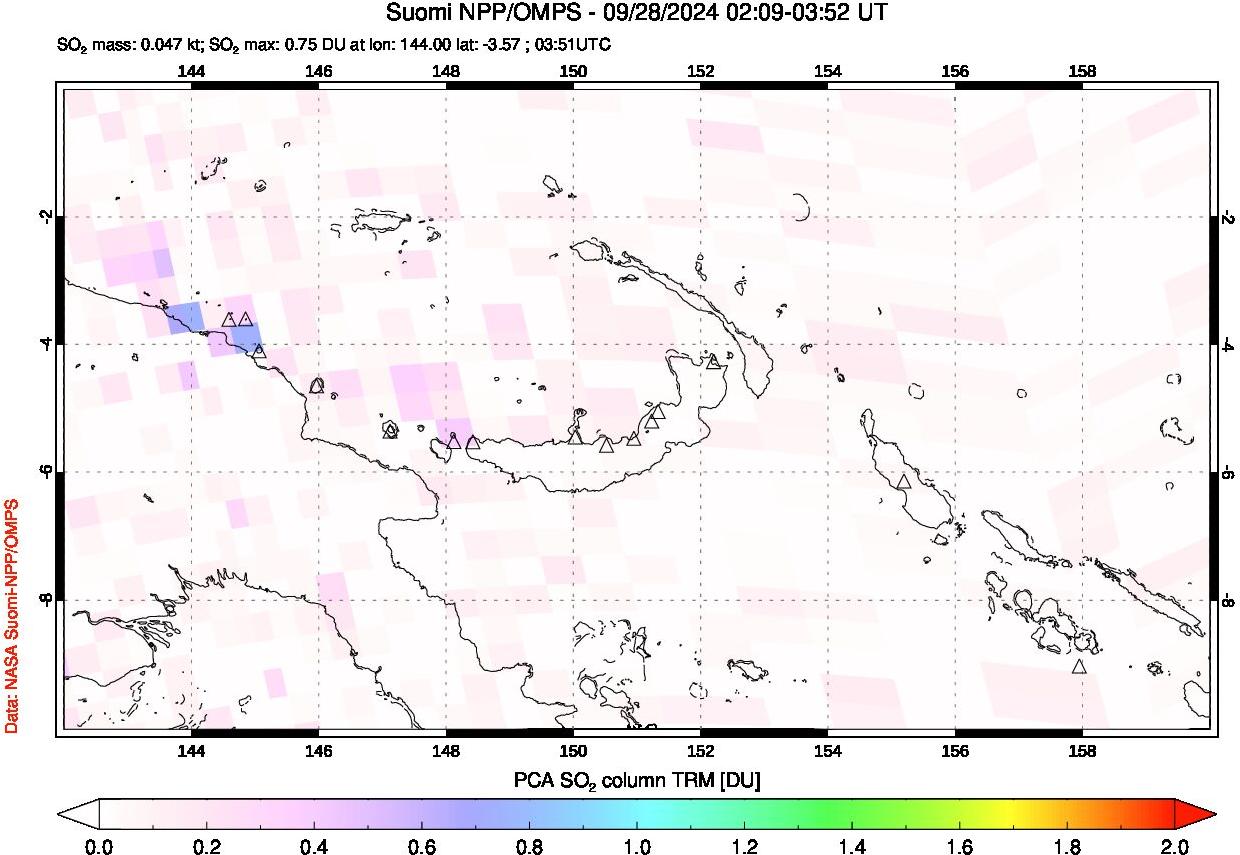 A sulfur dioxide image over Papua, New Guinea on Sep 28, 2024.